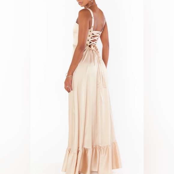 Show Me Your MuMu Dresses & Skirts - NWT Show Me Your MuMu Champagne Luxe Satin Clarissa Corset Dress Maxi Size Small